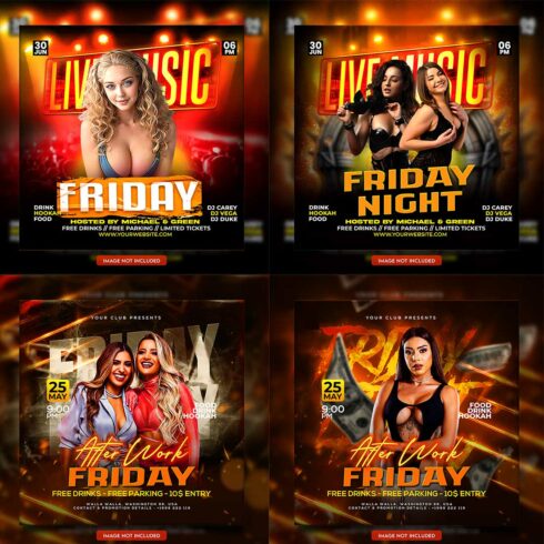 Premium Bundle Dj Night Club Party Flyer social media and Instagram post template cover image.