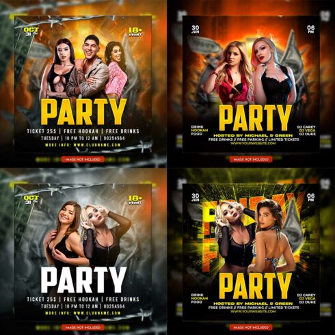 Premium Bundle Dj Night Club Party Flyer social media and Instagram post template cover image.