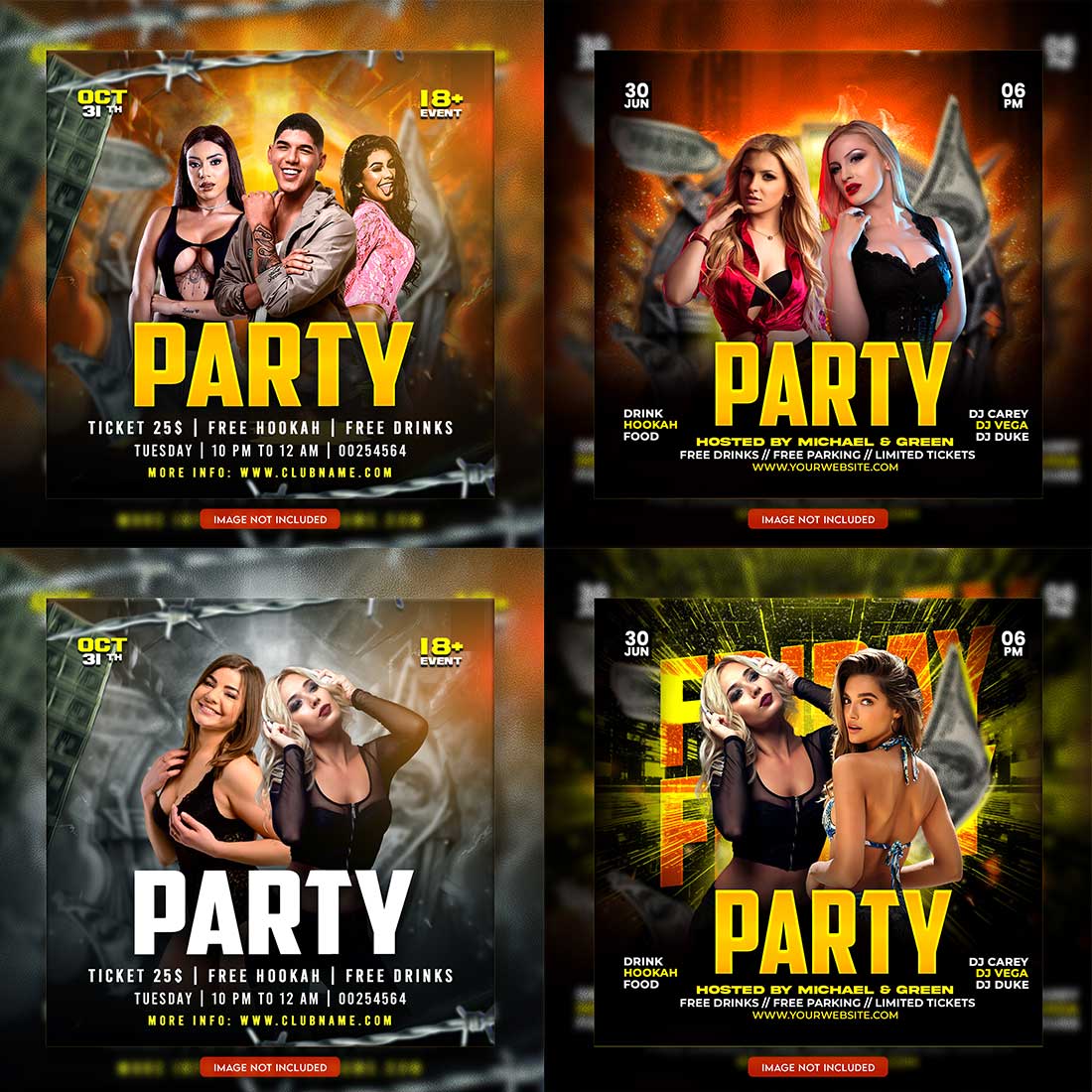 Premium Bundle Dj Night Club Party Flyer social media and Instagram post template cover image.