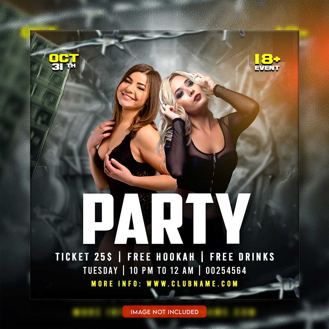 Premium Bundle Dj Night Club Party Flyer social media and Instagram post template preview image.