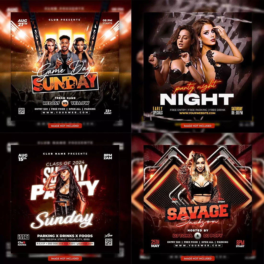 Premium Bundle Dj Night Club Party Flyer social media and Instagram post template cover image.