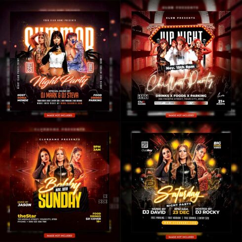Premium Bundle Dj Night Club Party Flyer social media and Instagram post template cover image.