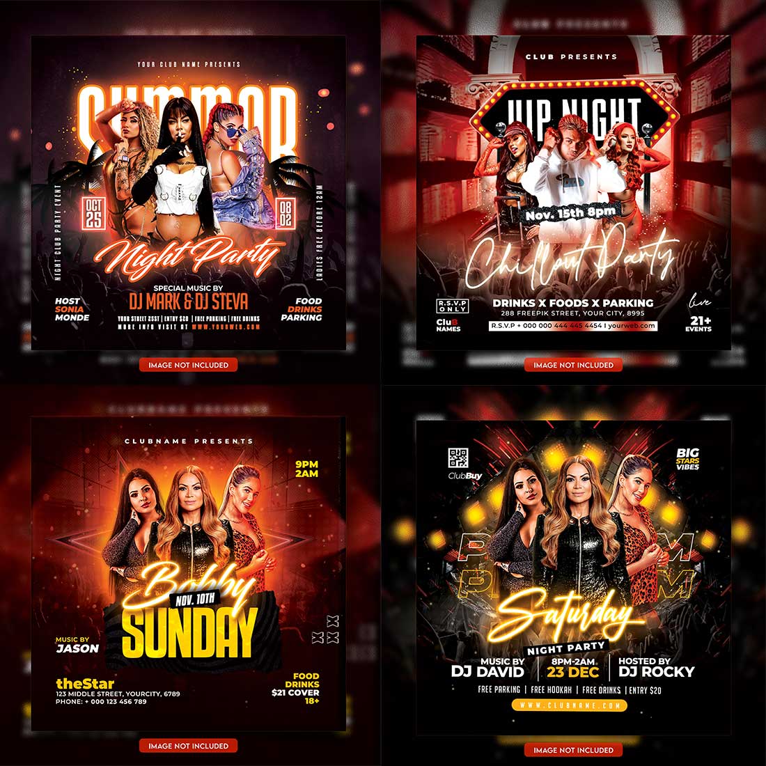 Premium Bundle Dj Night Club Party Flyer social media and Instagram post template cover image.