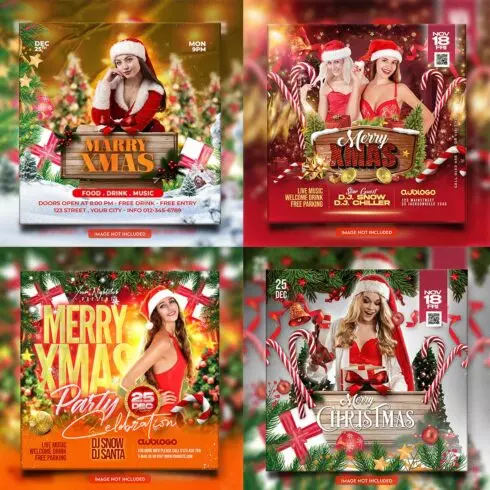 Merry christmas and happy new year night party social media post and Instagram template in Adobe Photoshop cover image.