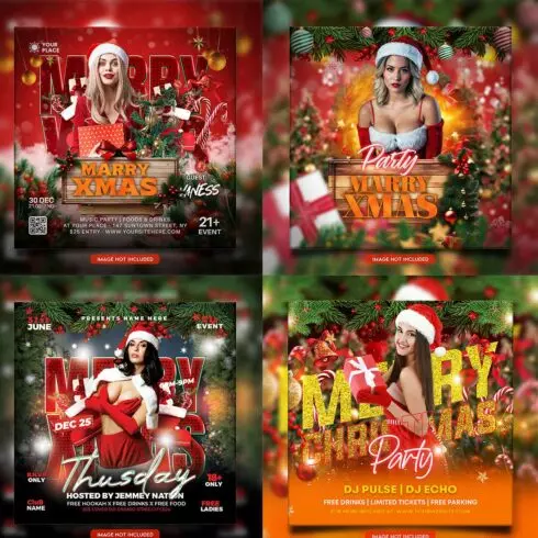 Merry christmas and happy new year night party social media post and Instagram template in Adobe Photoshop cover image.