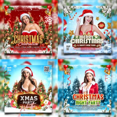 Merry christmas and happy new year night party social media post and Instagram template in Adobe Photoshop cover image.