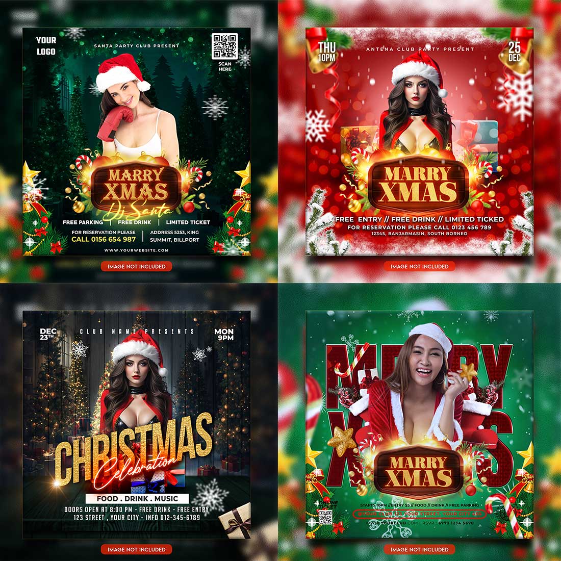 Merry christmas and happy new year night party social media post and Instagram template in Adobe Photoshop cover image.