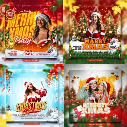 Merry christmas and happy new year night party social media post and Instagram template in Adobe Photoshop cover image.