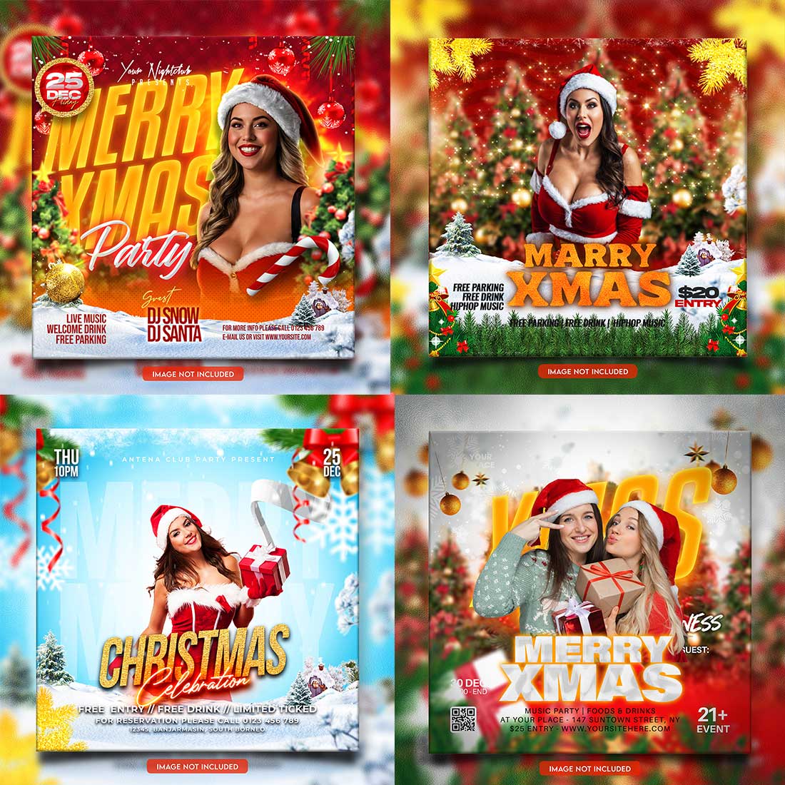 Merry christmas and happy new year night party social media post and Instagram template in Adobe Photoshop cover image.