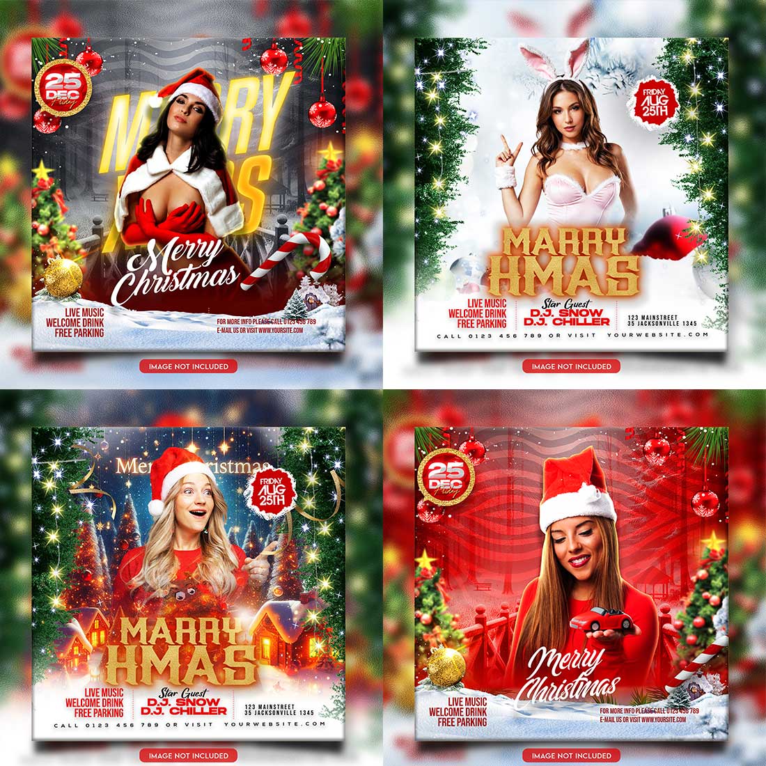 Merry christmas and happy new year night party social media post and Instagram template in Adobe Photoshop cover image.