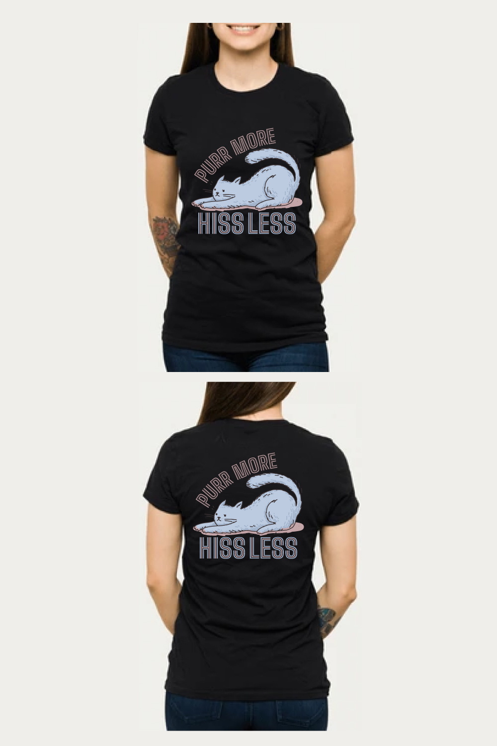 Purr More, Hiss Less t-shirt pinterest preview image.