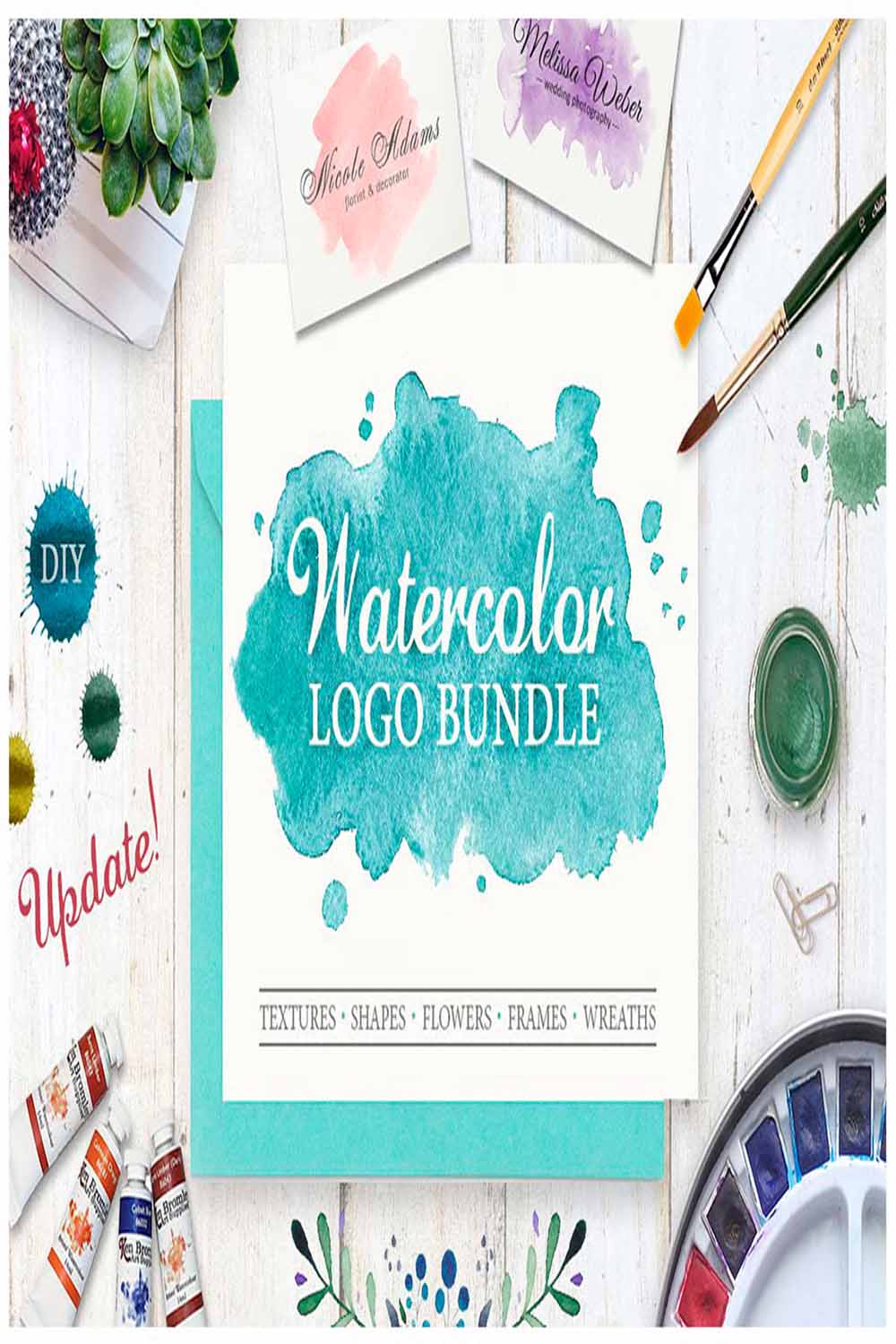 Watercolor Logo Bundle DIY pinterest preview image.