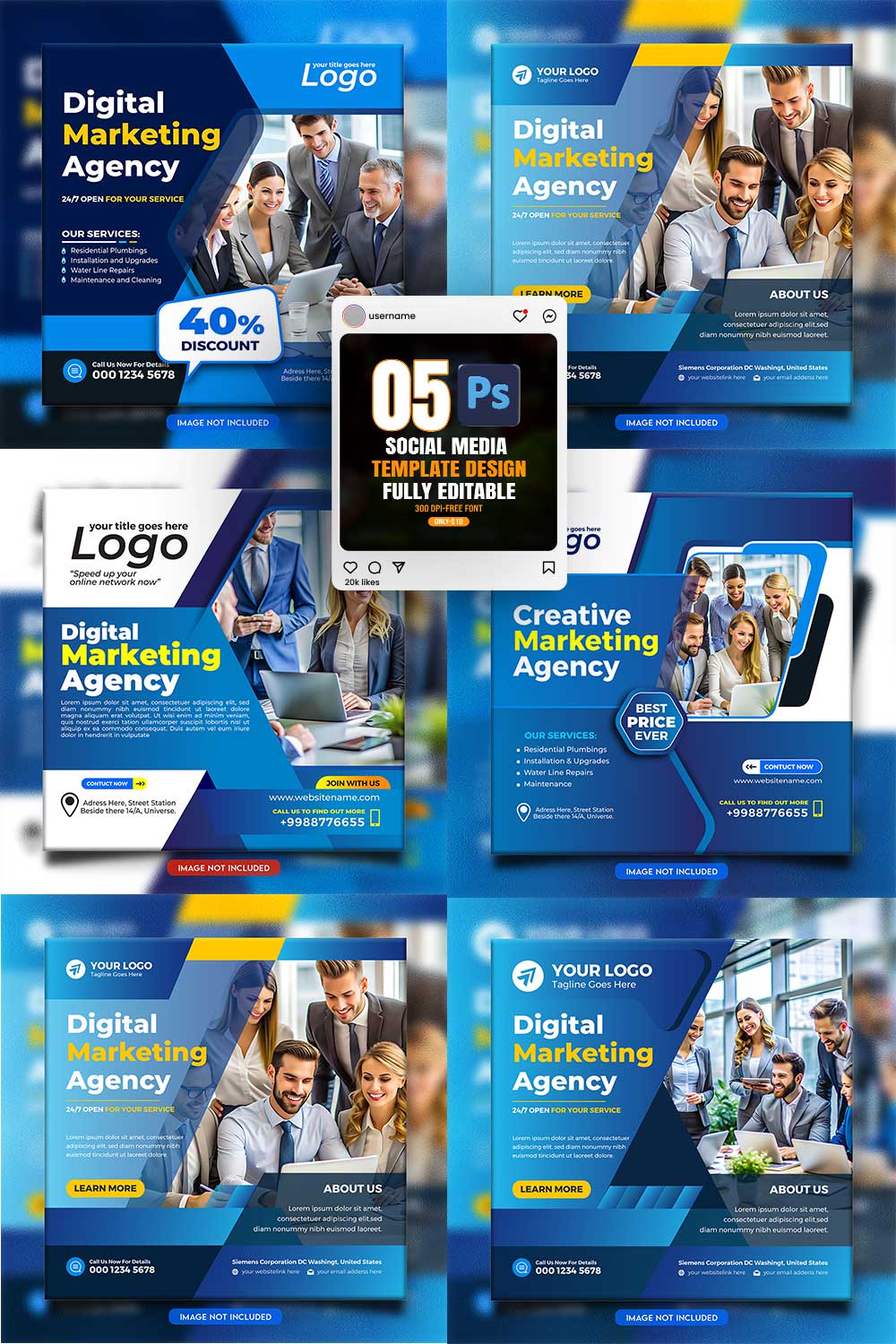 social media banner or post template bundles fully editable pinterest preview image.