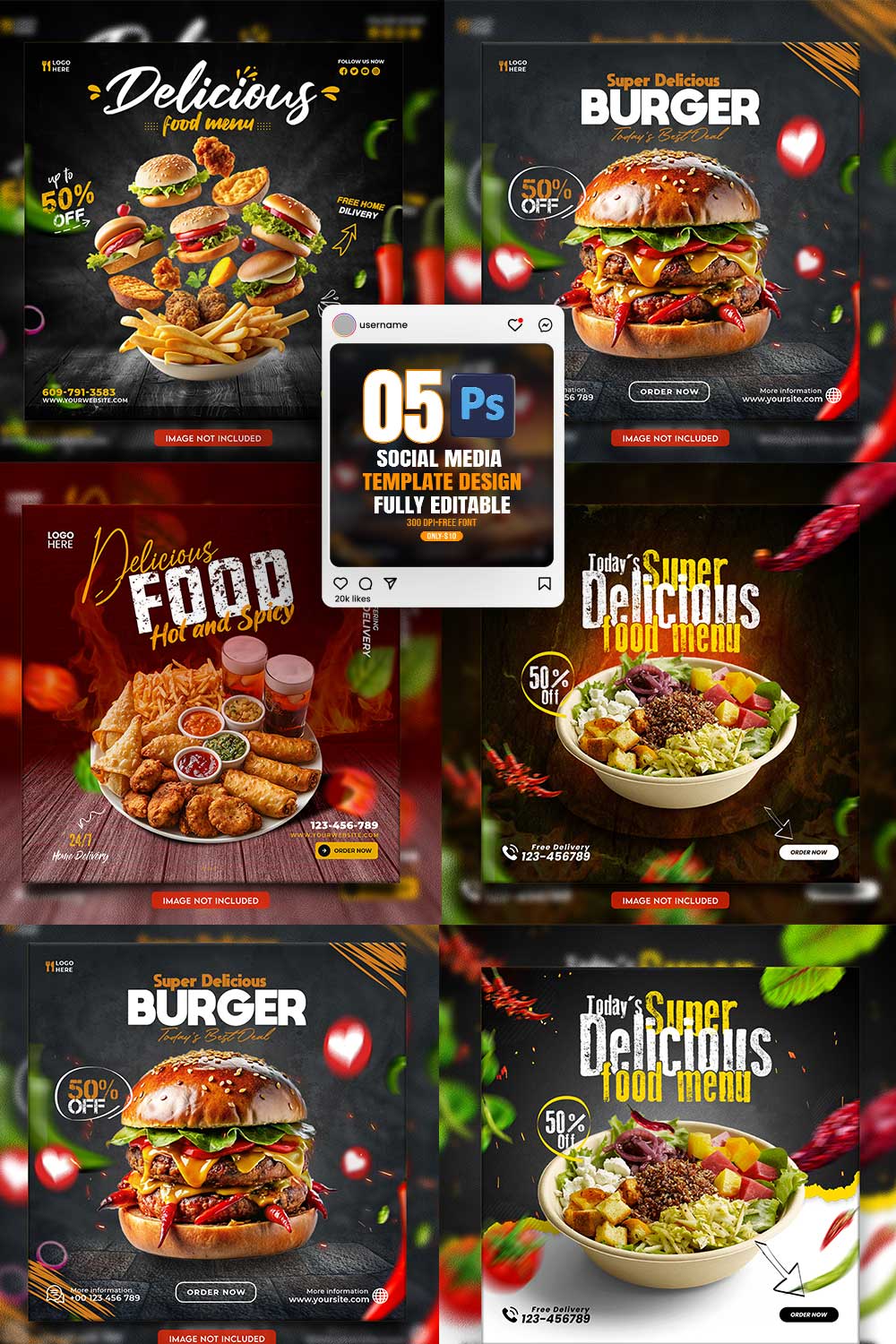 05 Unique & Professional social media post or web banner template design pinterest preview image.