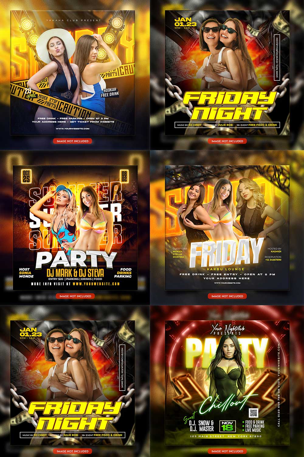 Premium Bundle Night dj party club flyer social media and Instagram post template pinterest preview image.