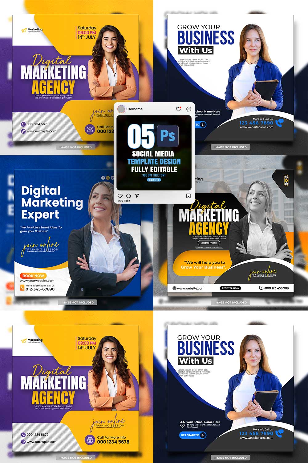 social media banner or post template bundles fully editable pinterest preview image.