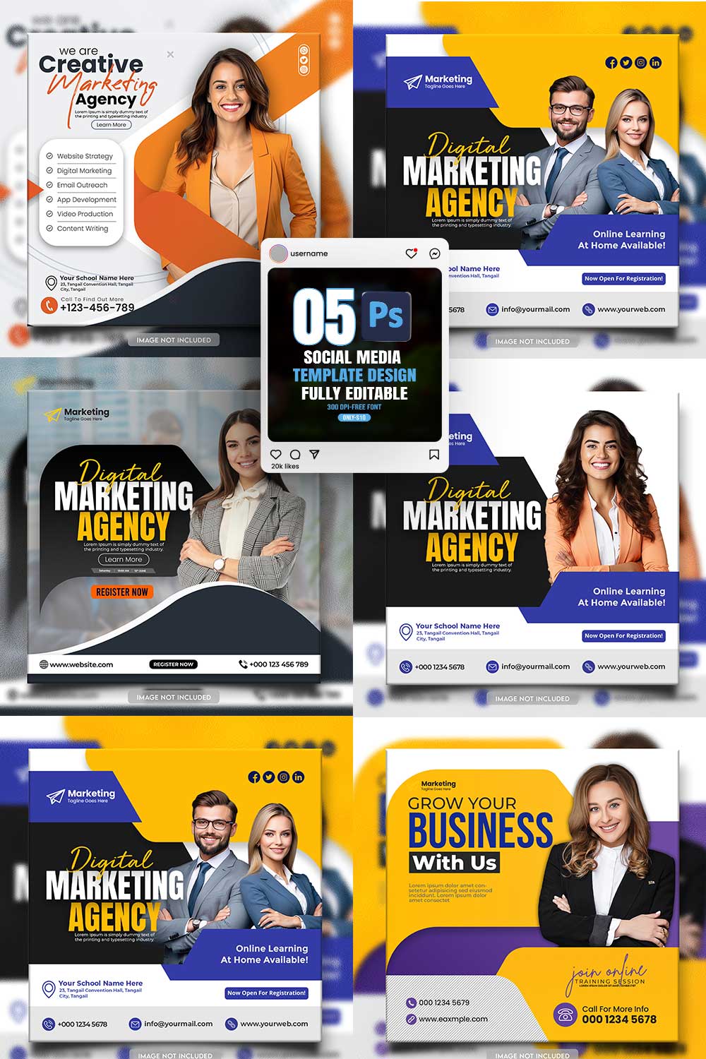 social media banner or post template bundles fully editable pinterest preview image.