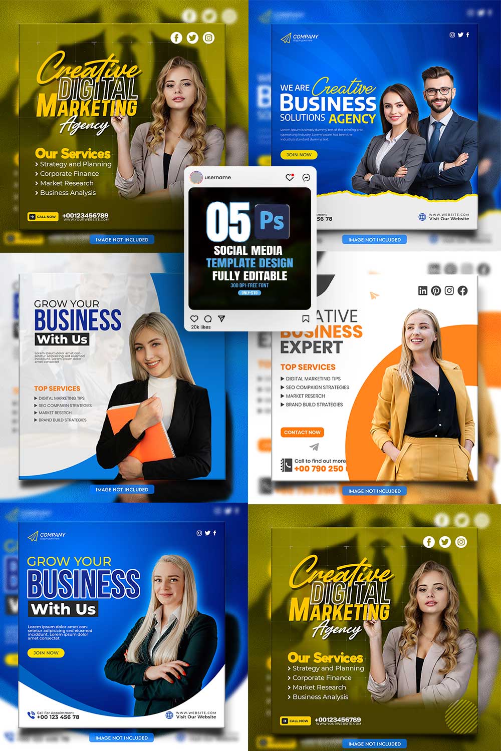 social media banner or post template bundles fully editable pinterest preview image.