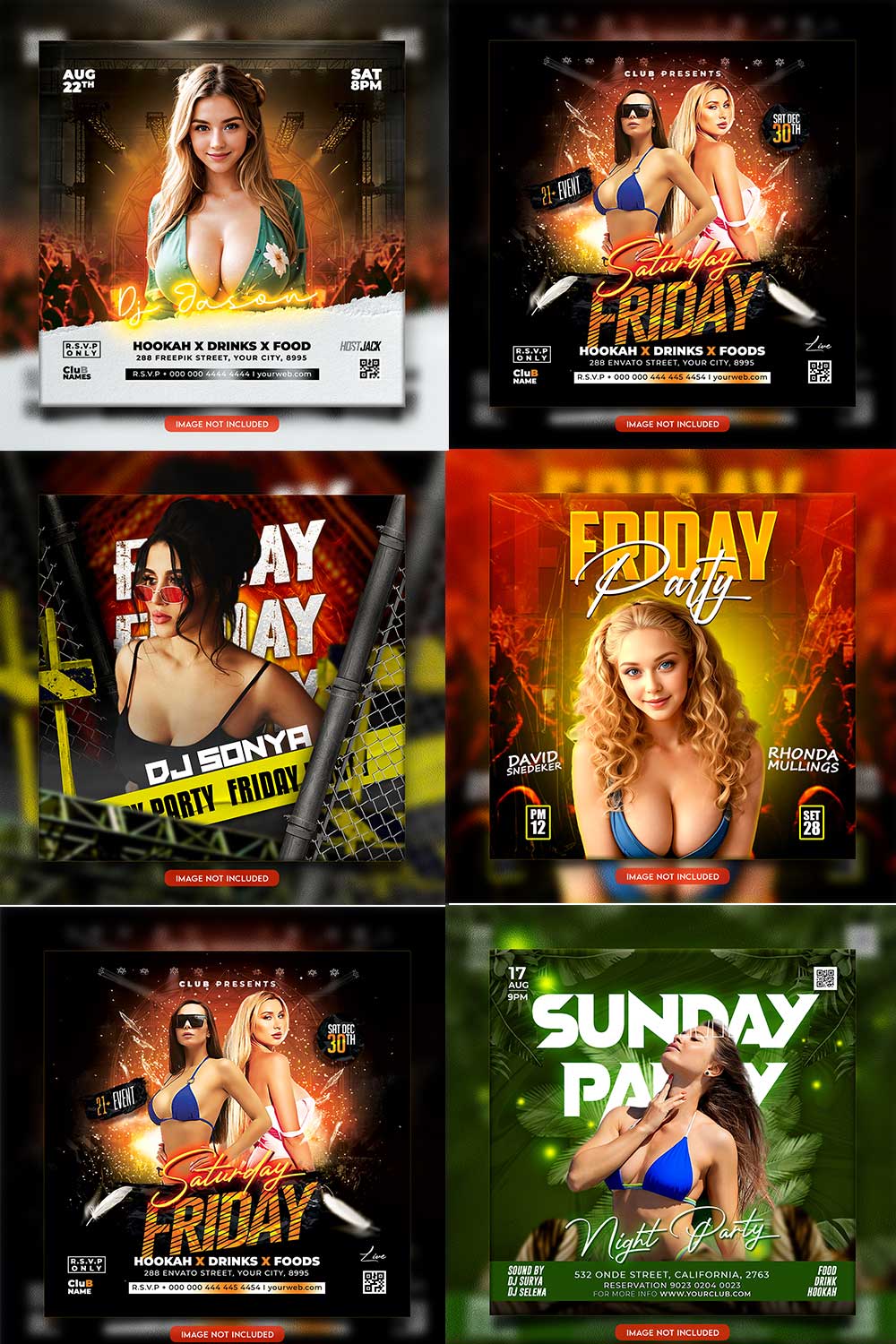 Premium Bundle Night dj party club flyer social media and Instagram post template pinterest preview image.