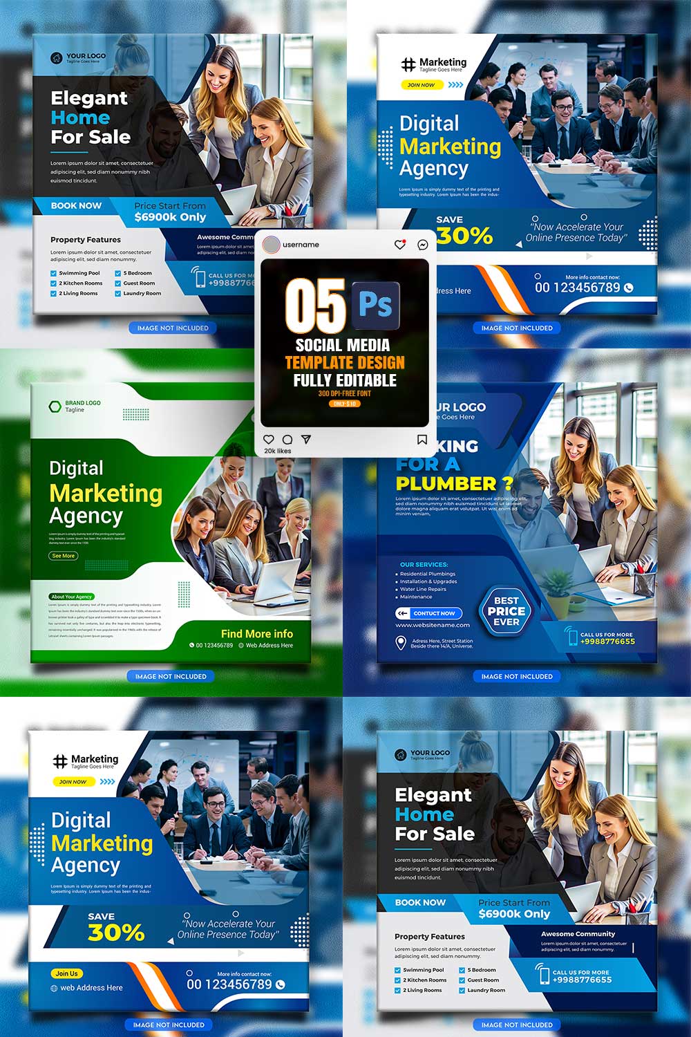 social media banner or post template bundles fully editable pinterest preview image.