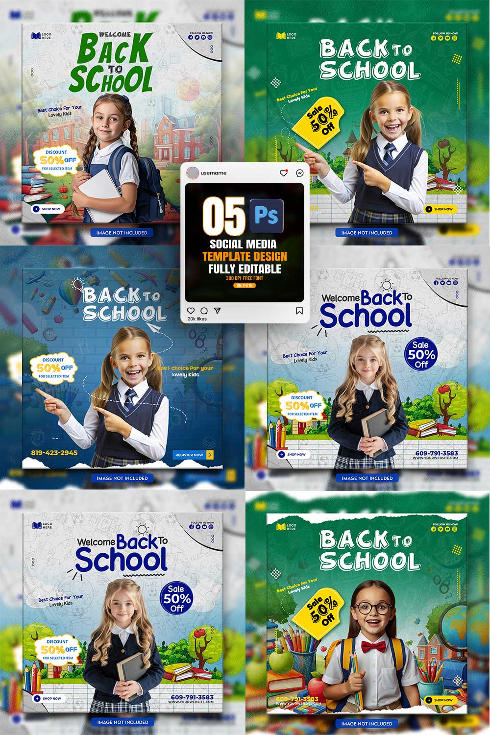 10 social media banner or post template bundles fully editable pinterest preview image.