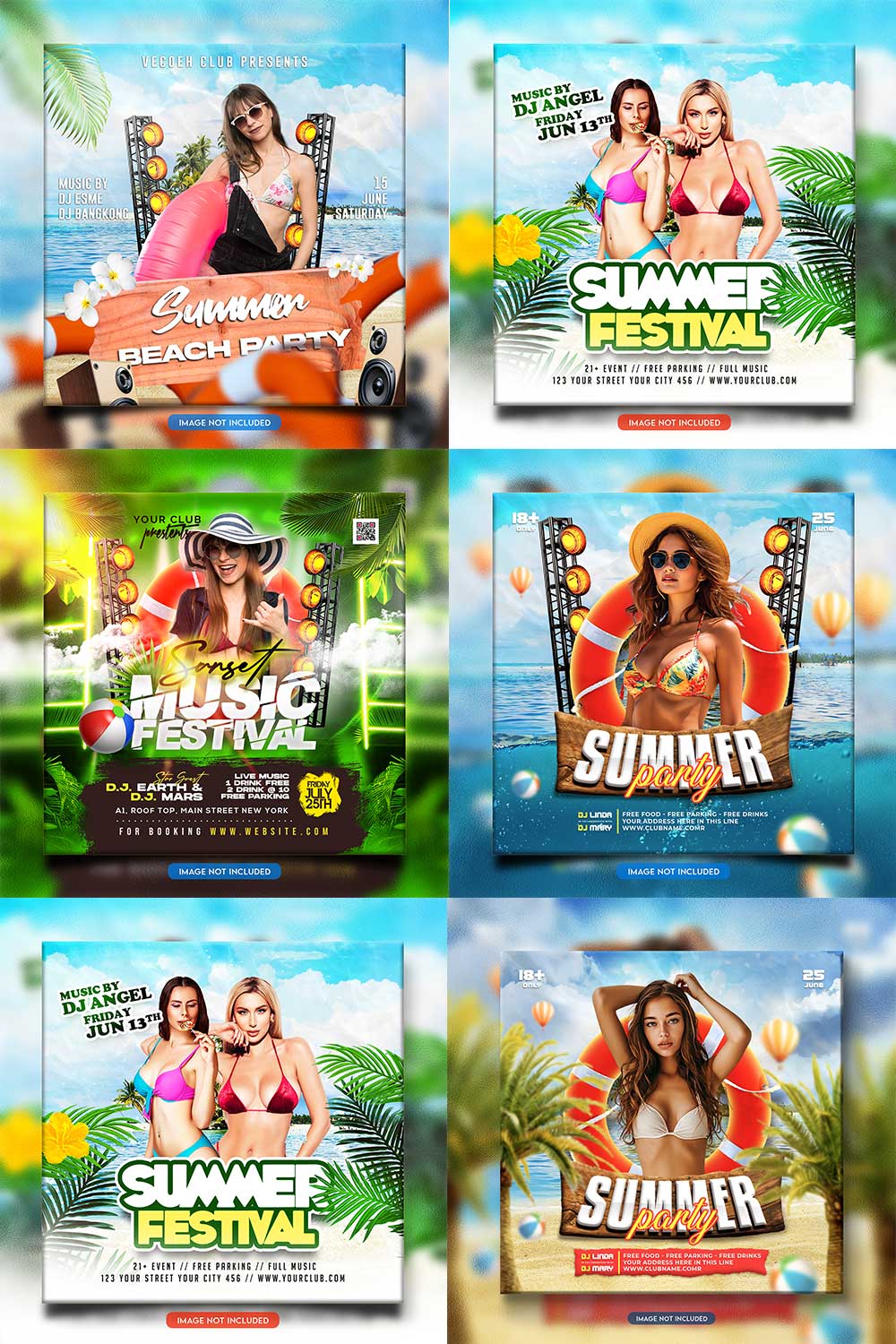 Premium Bundle Night dj party club flyer social media and Instagram post template pinterest preview image.