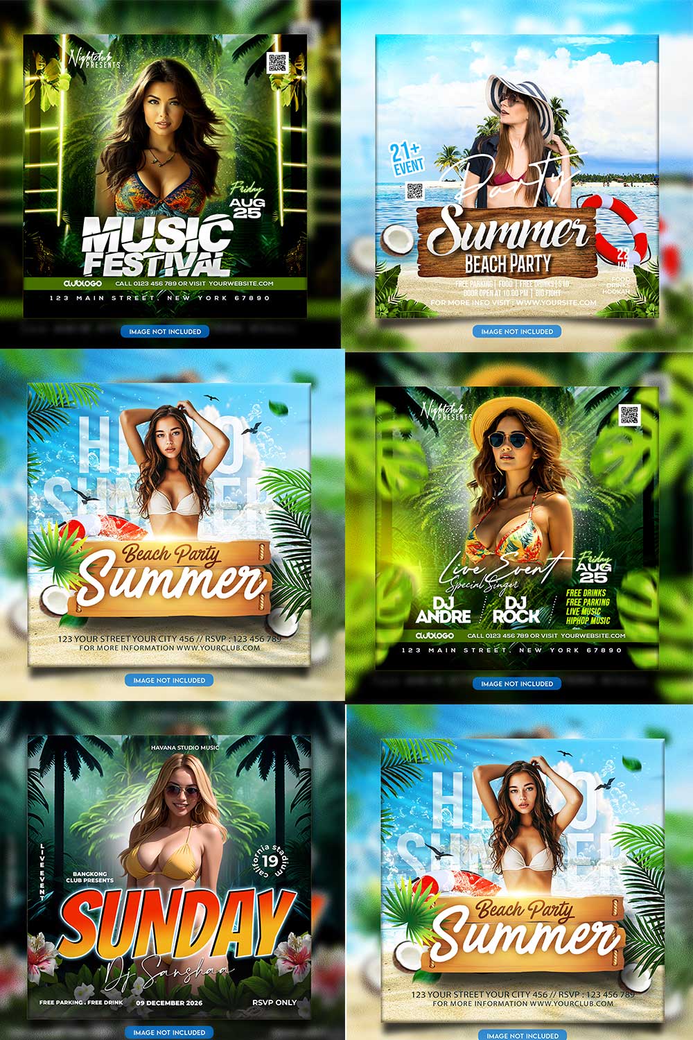 Premium Bundle Night dj party club flyer social media and Instagram post template pinterest preview image.