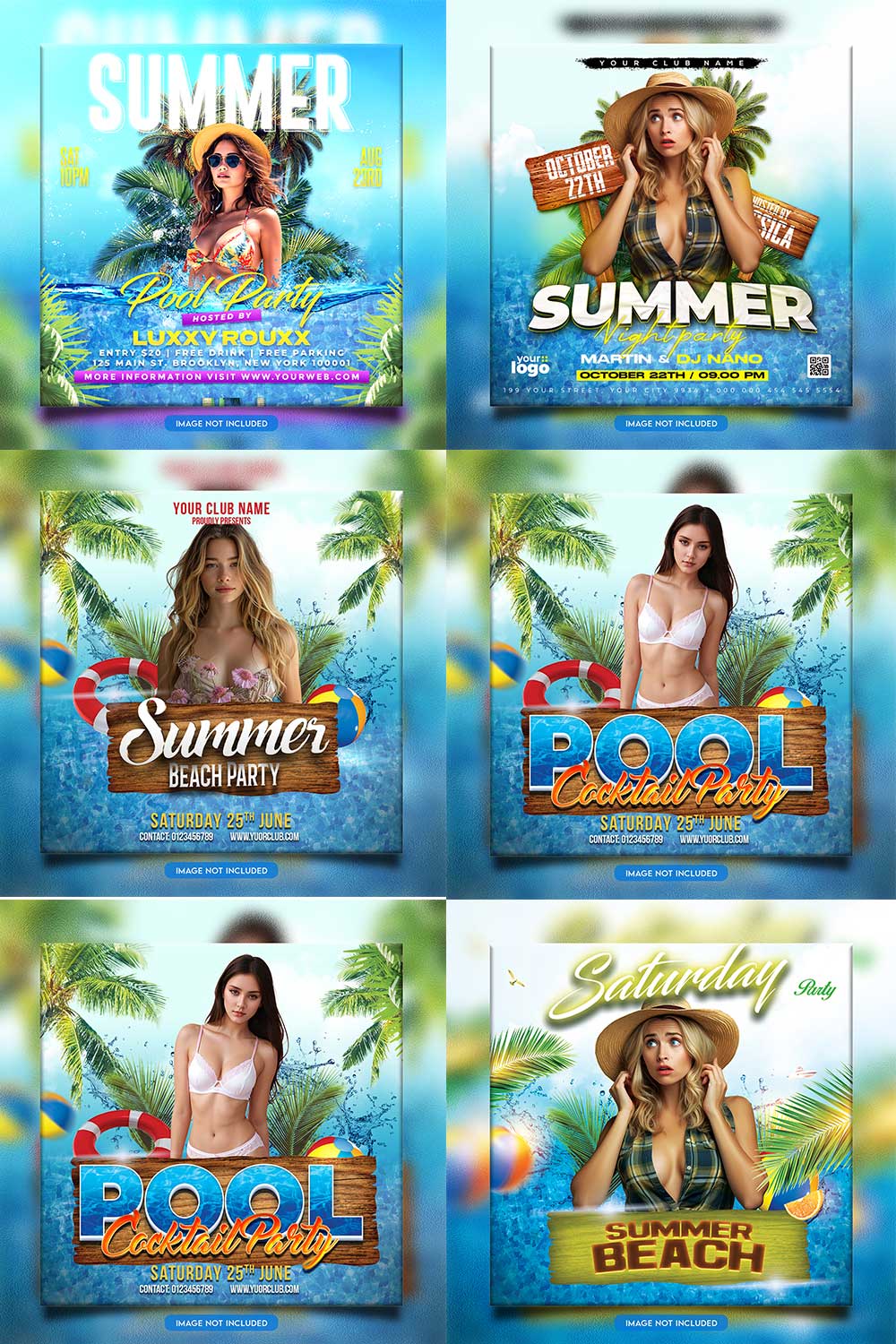 Premium Bundle Night dj party club flyer social media and Instagram post template pinterest preview image.
