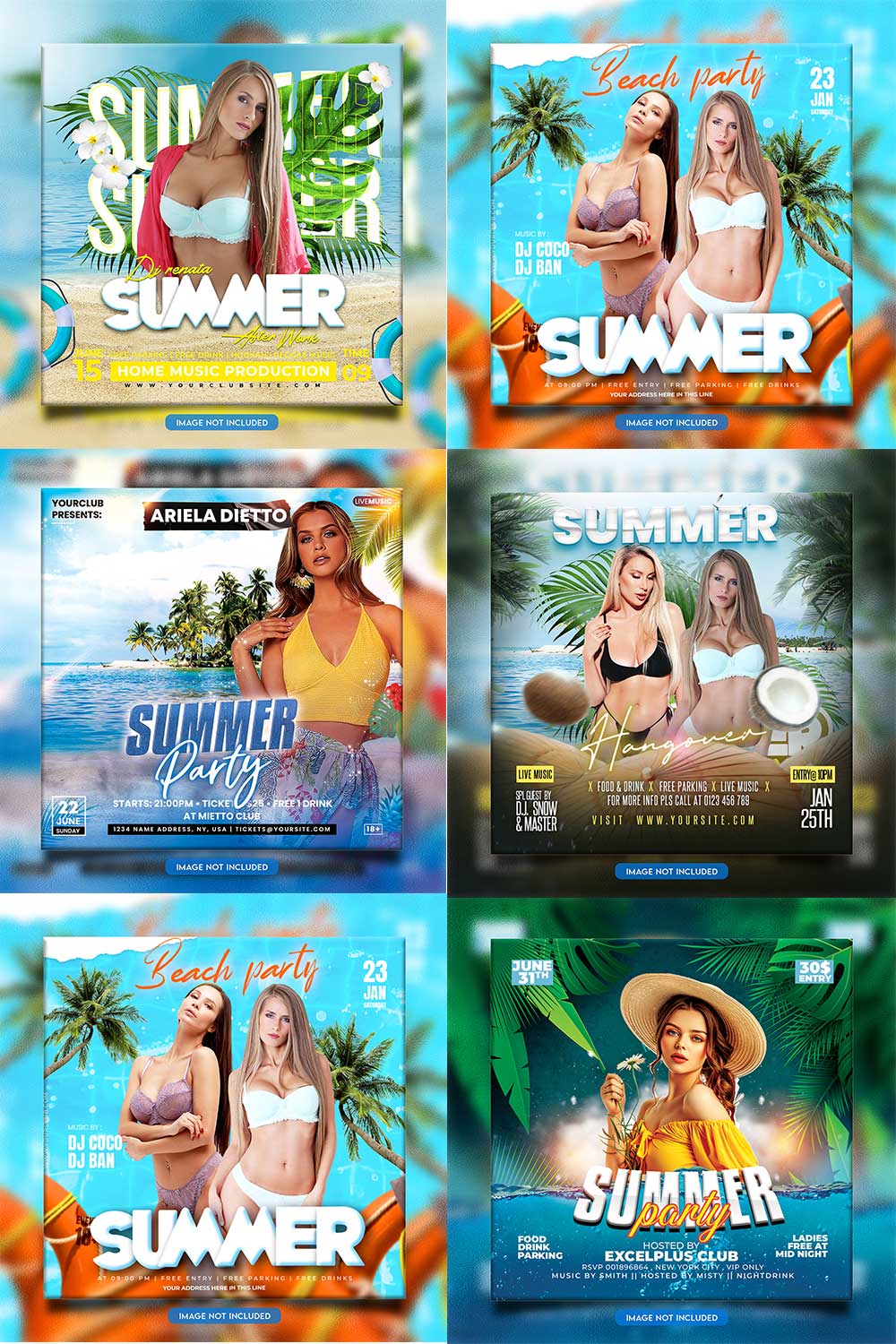 Premium Bundle Night dj party club flyer social media and Instagram post template pinterest preview image.