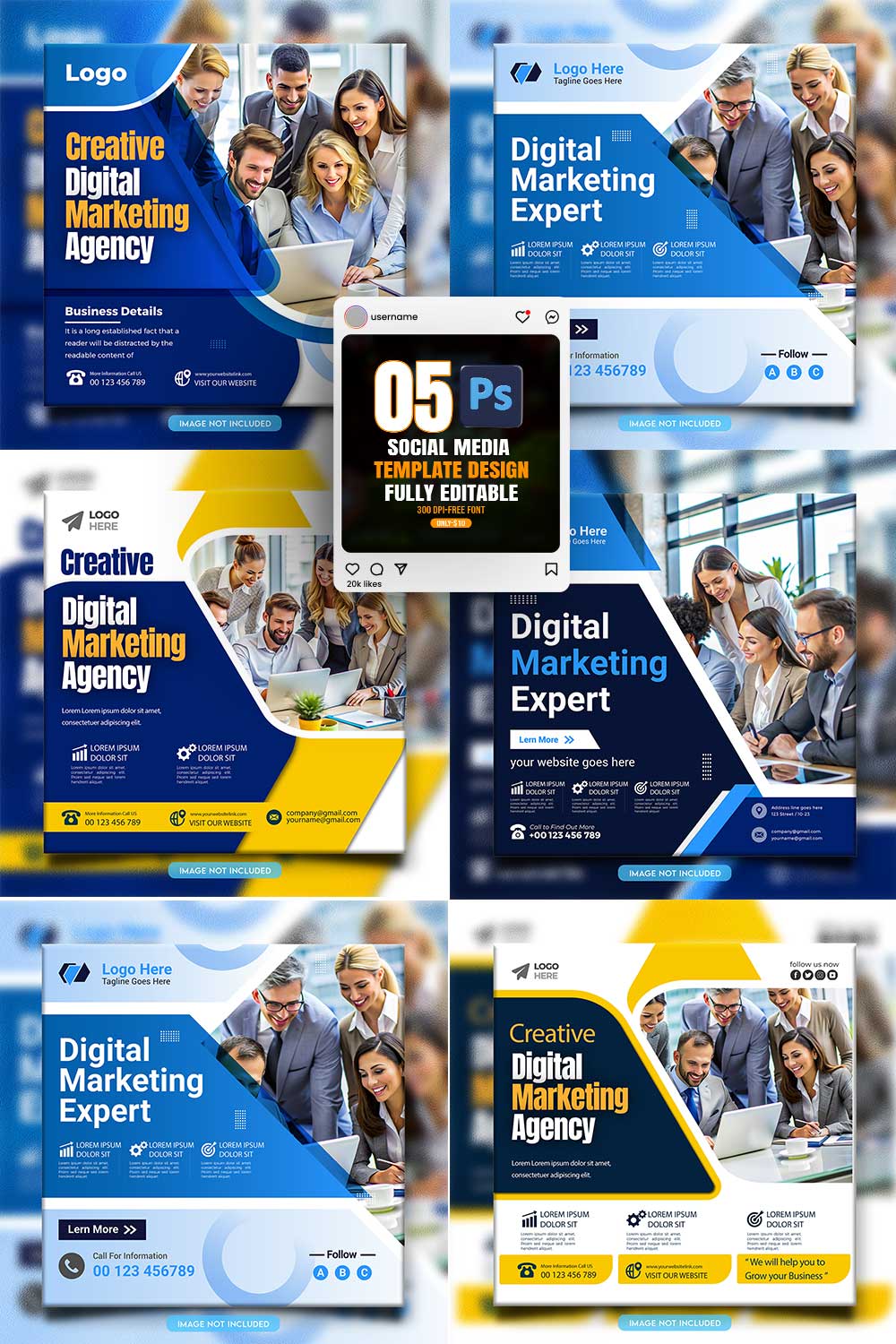 social media banner or post template bundles fully editable pinterest preview image.