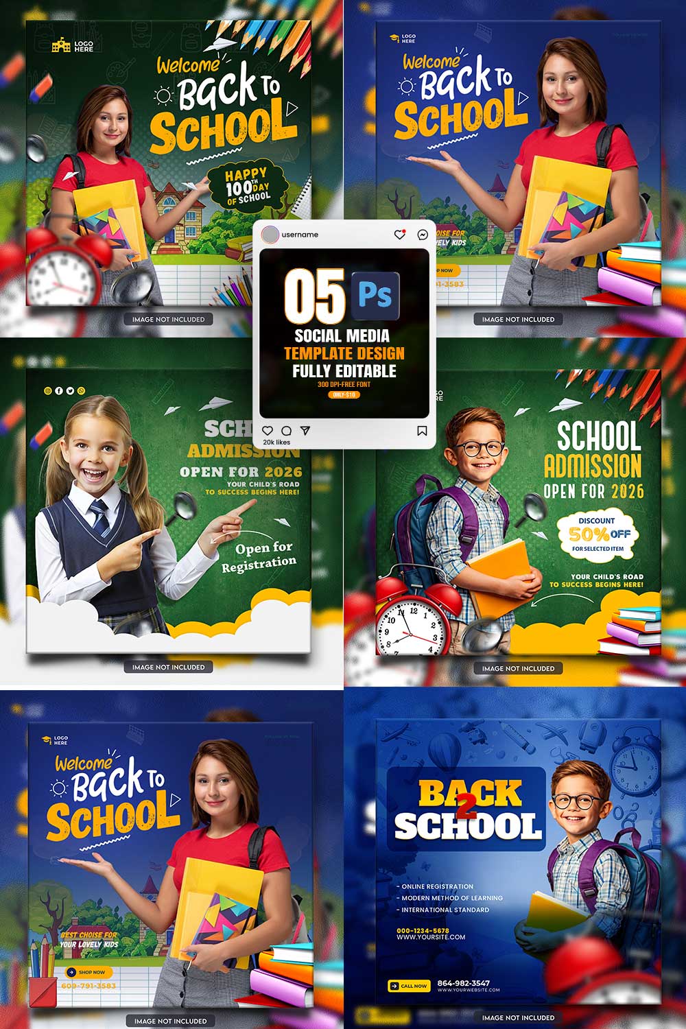 10 social media banner or post template bundles fully editable pinterest preview image.