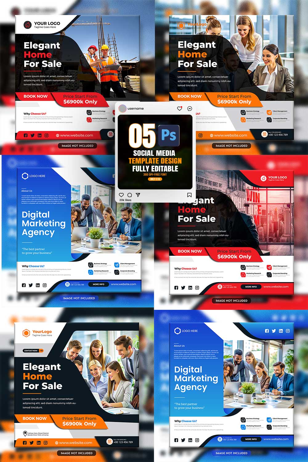 social media banner or post template bundles fully editable pinterest preview image.