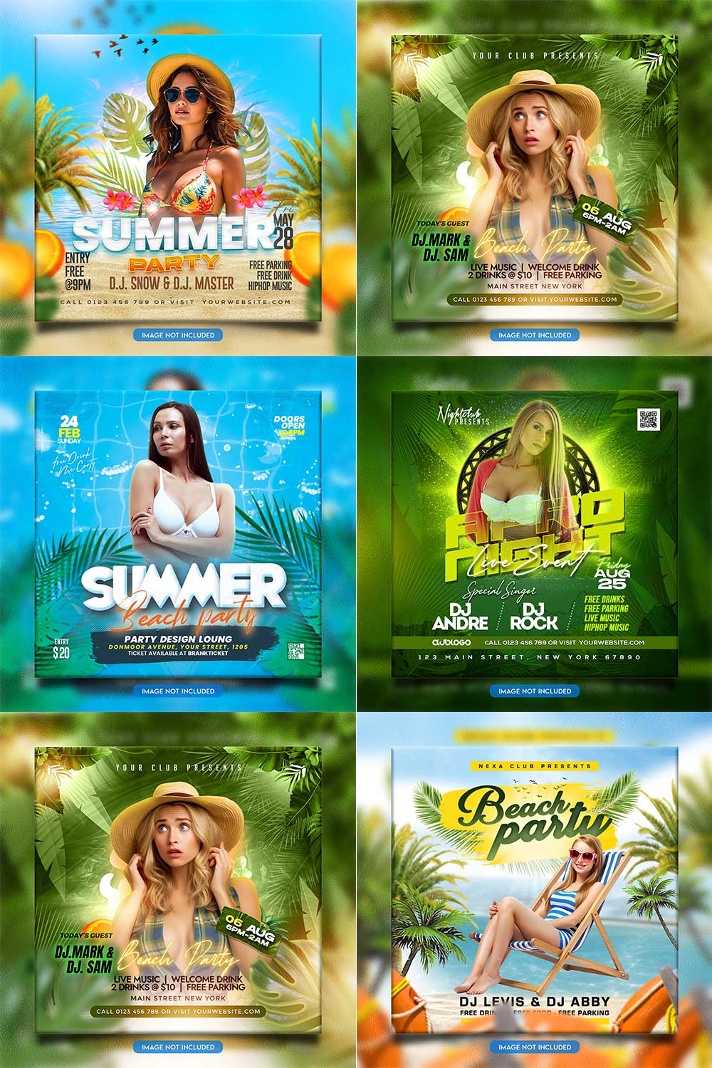 Premium Bundle Night dj party club flyer social media and Instagram post template pinterest preview image.