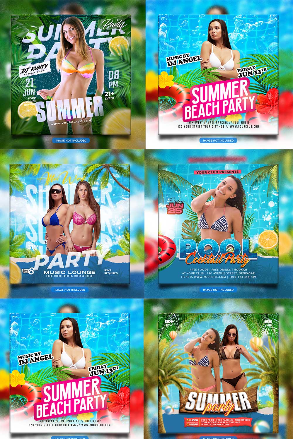 Premium Bundle Night dj party club flyer social media and Instagram post template pinterest preview image.