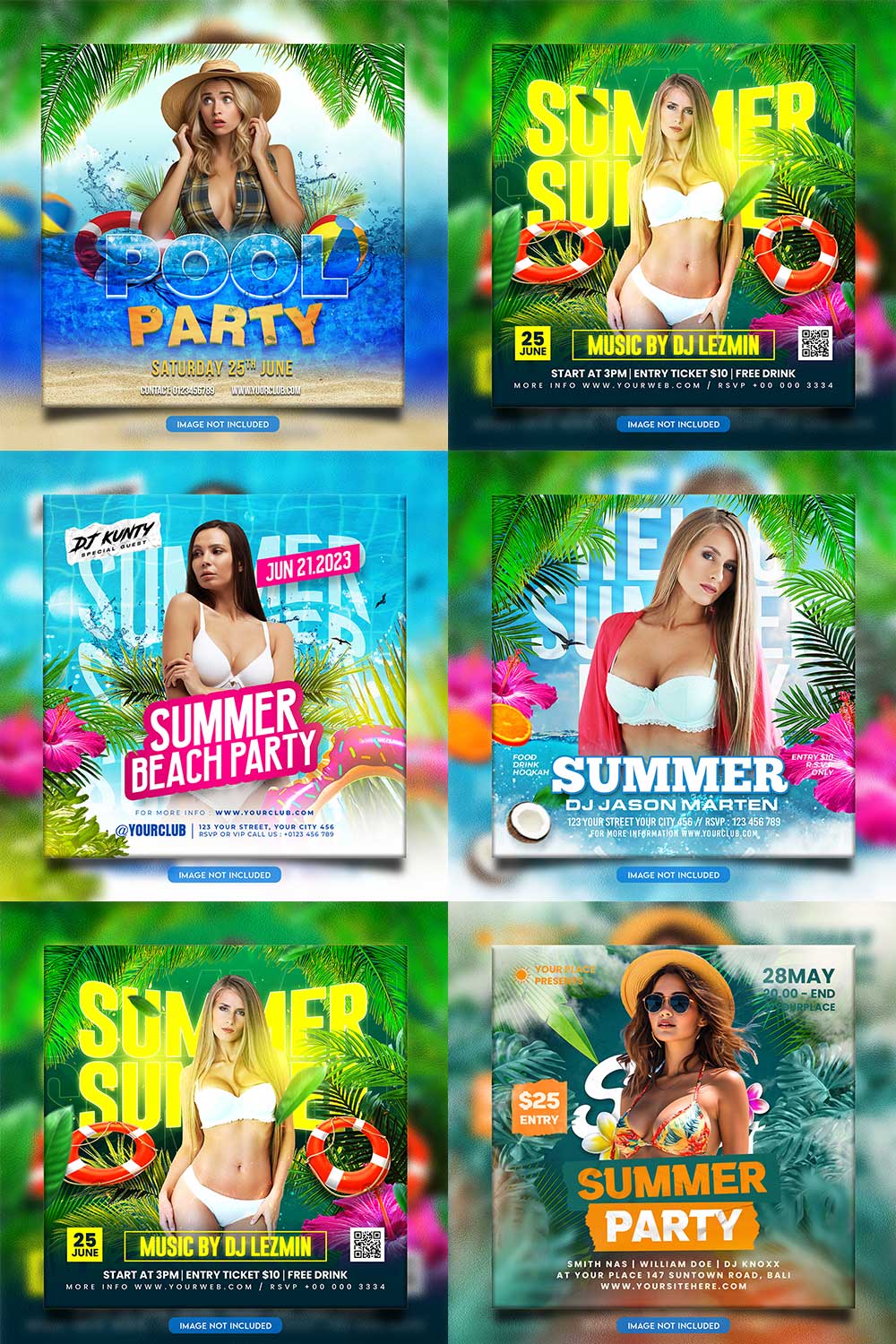 Premium Bundle Night dj party club flyer social media and Instagram post template pinterest preview image.