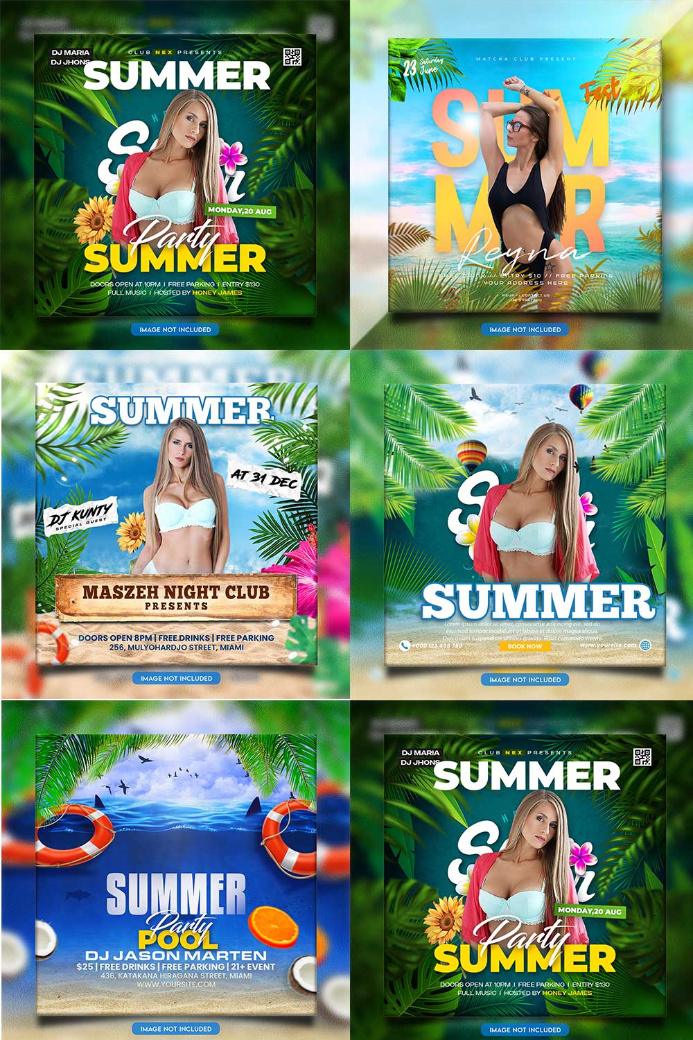 Premium Bundle Night dj party club flyer social media and Instagram post template pinterest preview image.