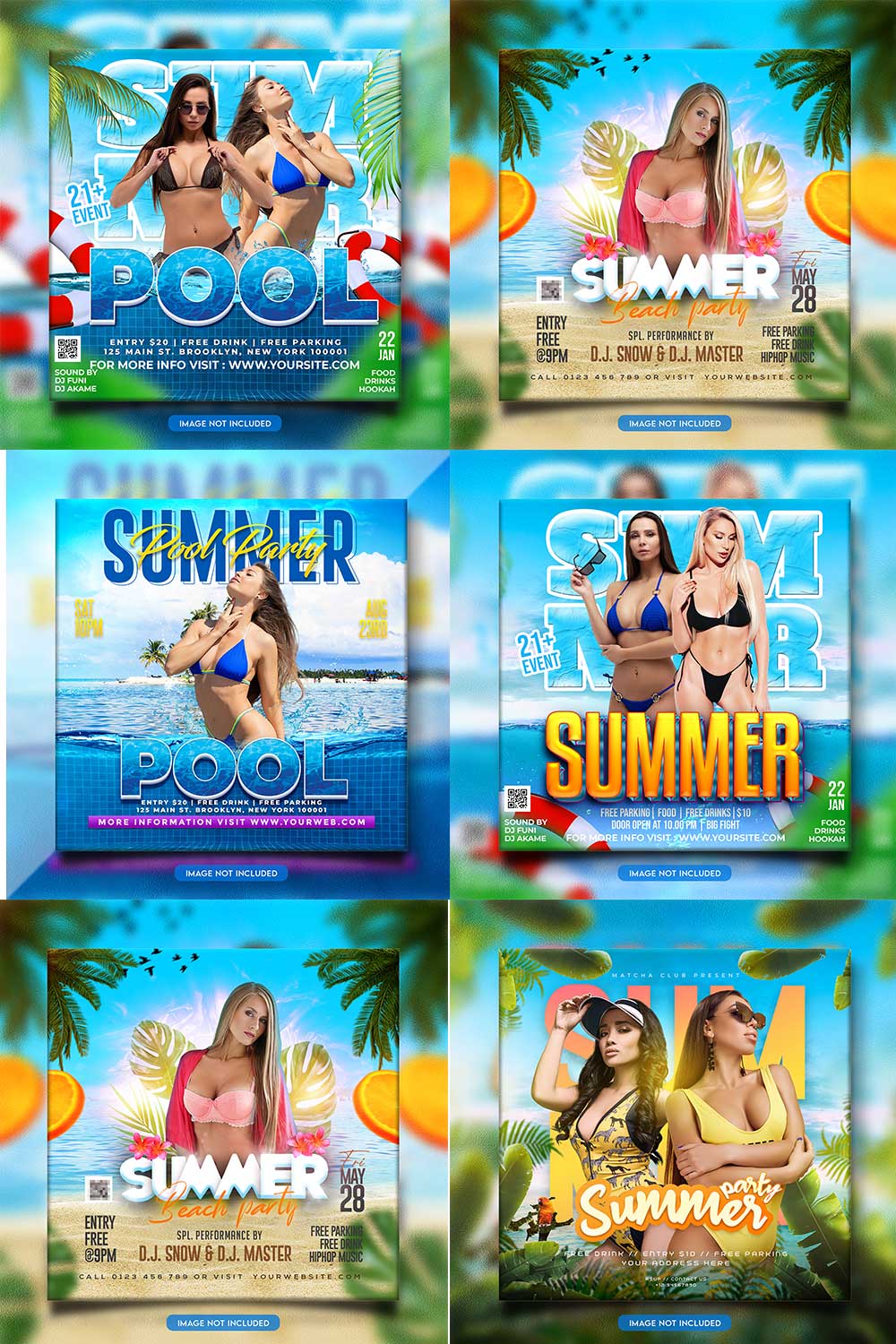 Premium Bundle Night dj party club flyer social media and Instagram post template pinterest preview image.
