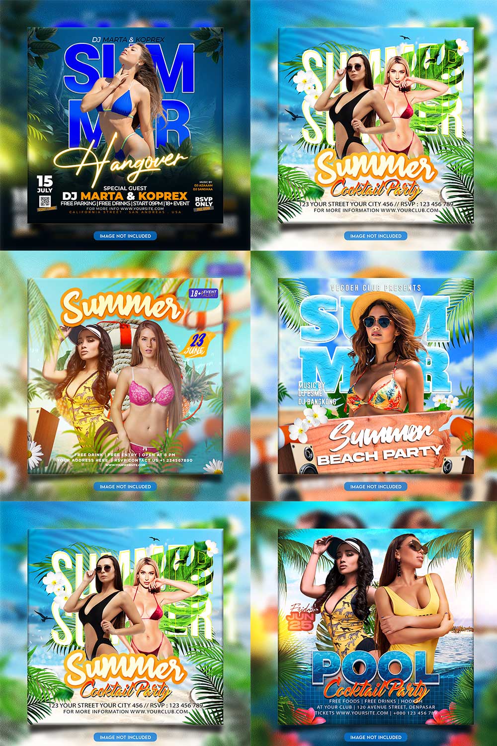 Premium Bundle Night dj party club flyer social media and Instagram post template pinterest preview image.