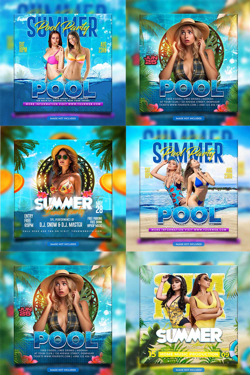 Premium Bundle Night dj party club flyer social media and Instagram post template pinterest preview image.