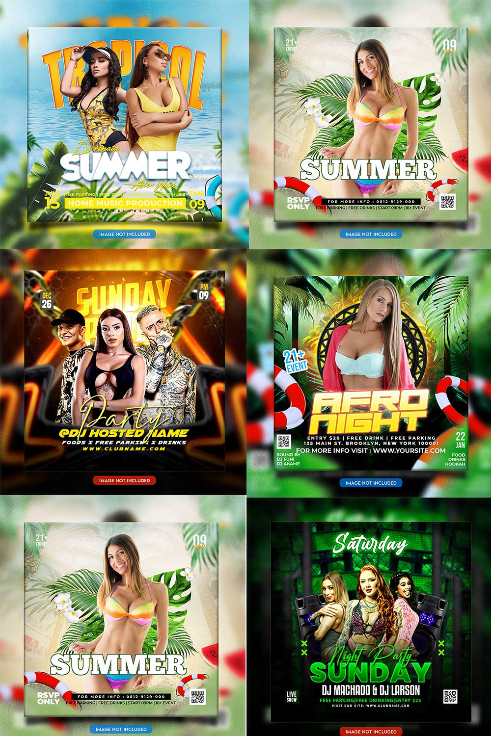 Premium Bundle Night dj party club flyer social media and Instagram post template pinterest preview image.