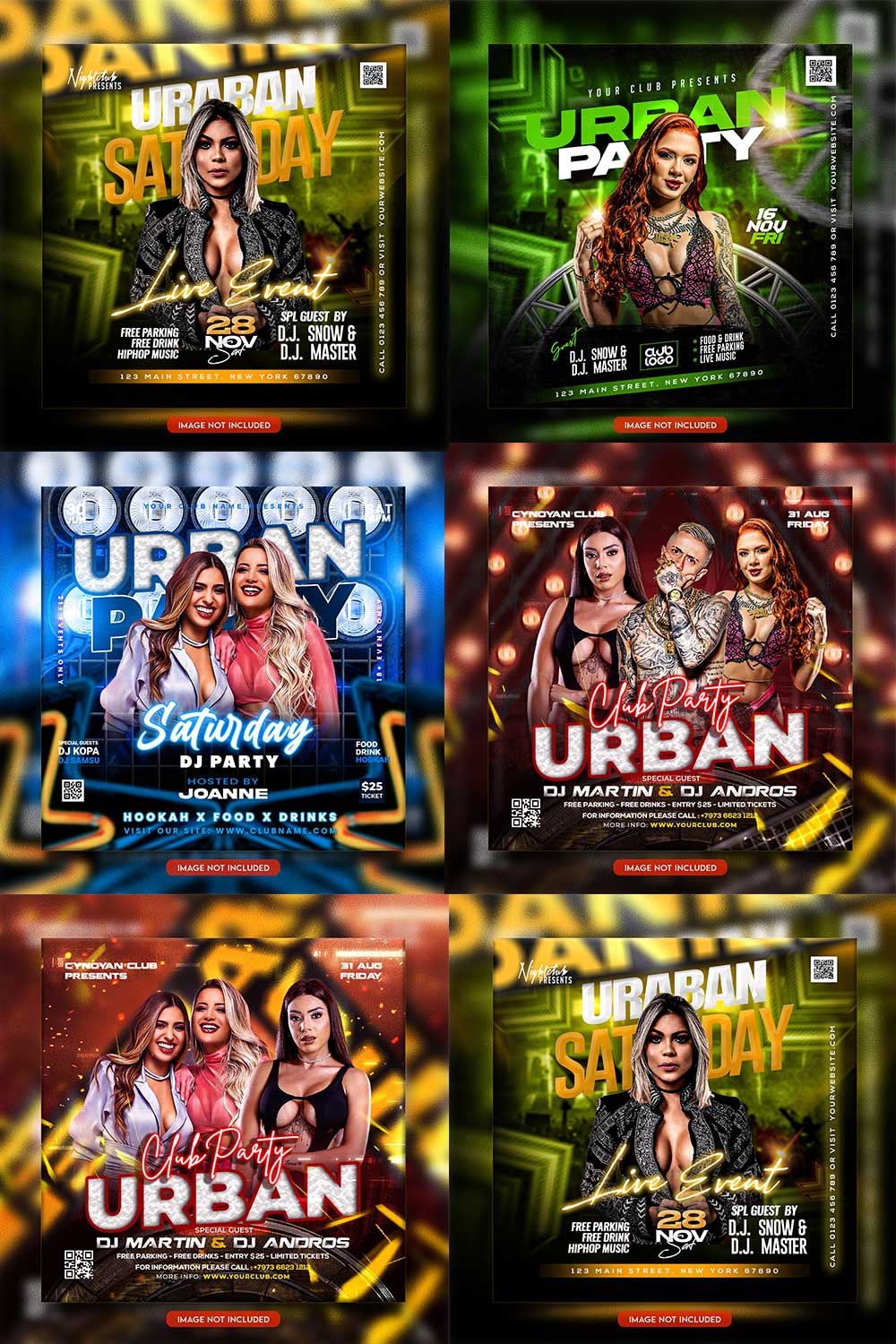 Premium Bundle Night dj party club flyer social media and Instagram post template pinterest preview image.