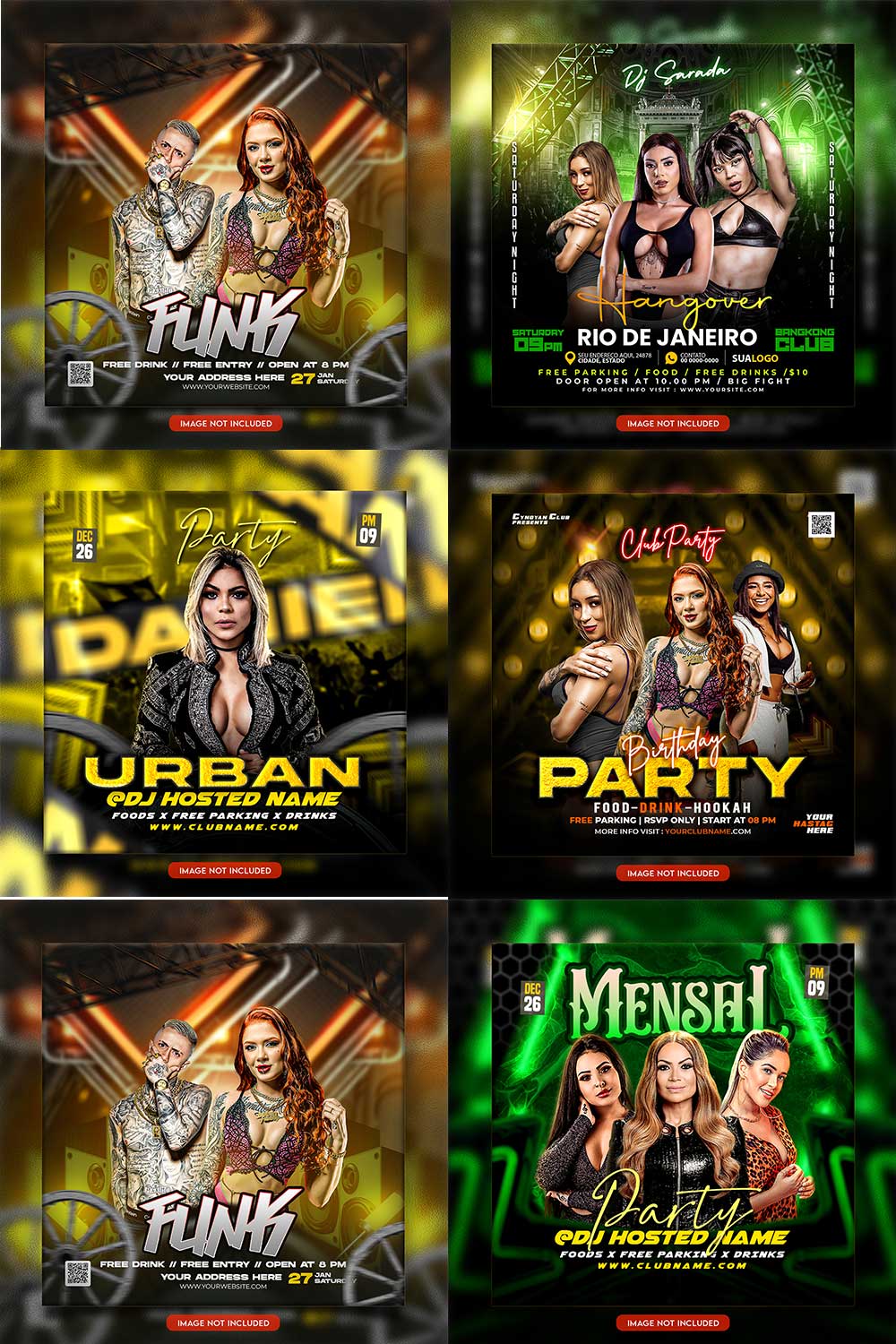 Premium Bundle Night dj party club flyer social media and Instagram post template pinterest preview image.