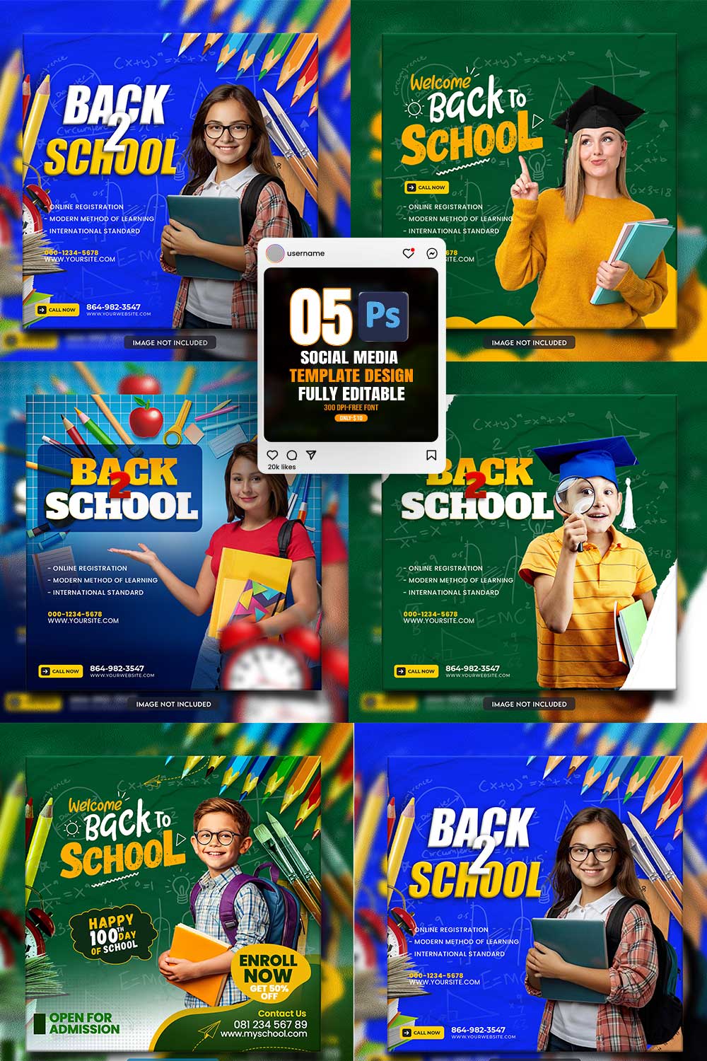 10 social media banner or post template bundles fully editable pinterest preview image.