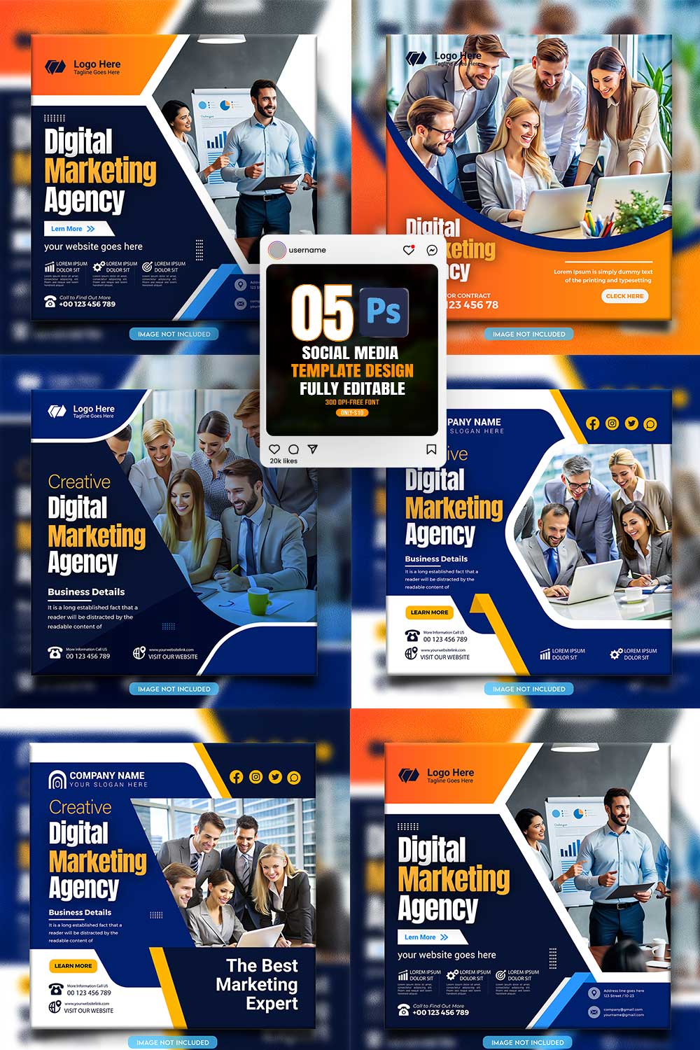 social media banner or post template bundles fully editable pinterest preview image.