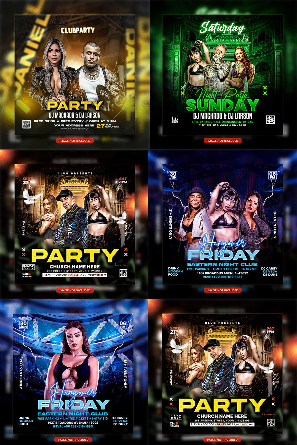 Premium Bundle Night dj party club flyer social media and Instagram post template pinterest preview image.