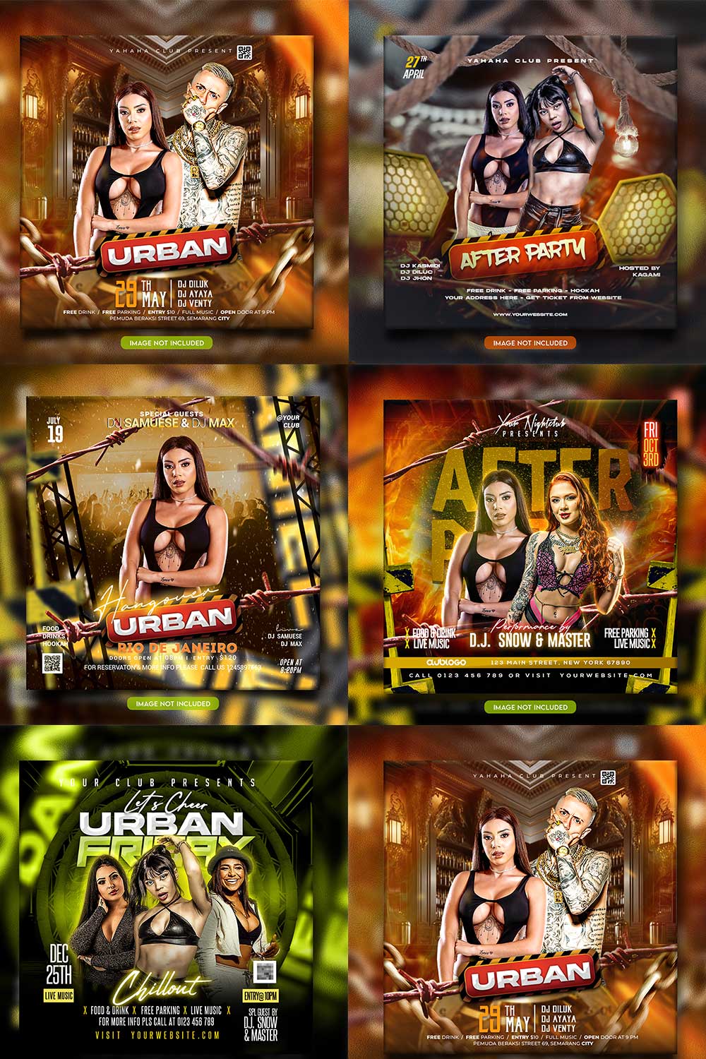 Premium Bundle Night dj party club flyer social media and Instagram post template pinterest preview image.