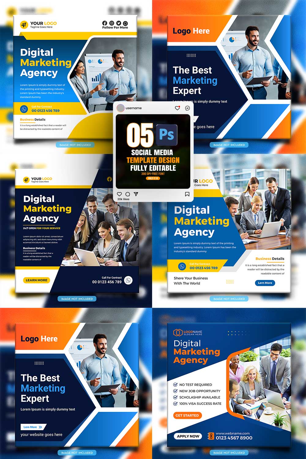 social media banner or post template bundles fully editable pinterest preview image.