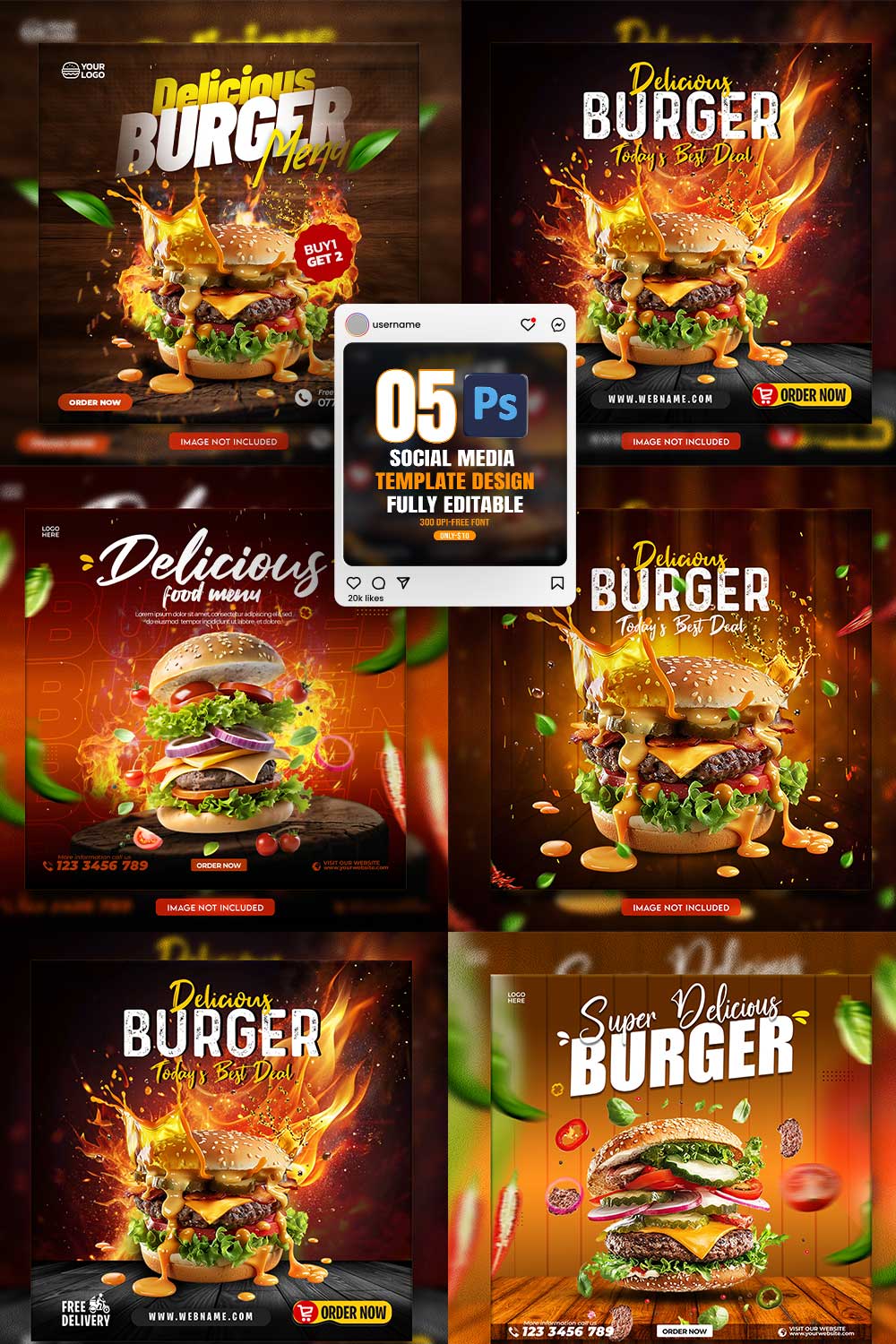 05 Unique & Professional social media post or web banner template design pinterest preview image.
