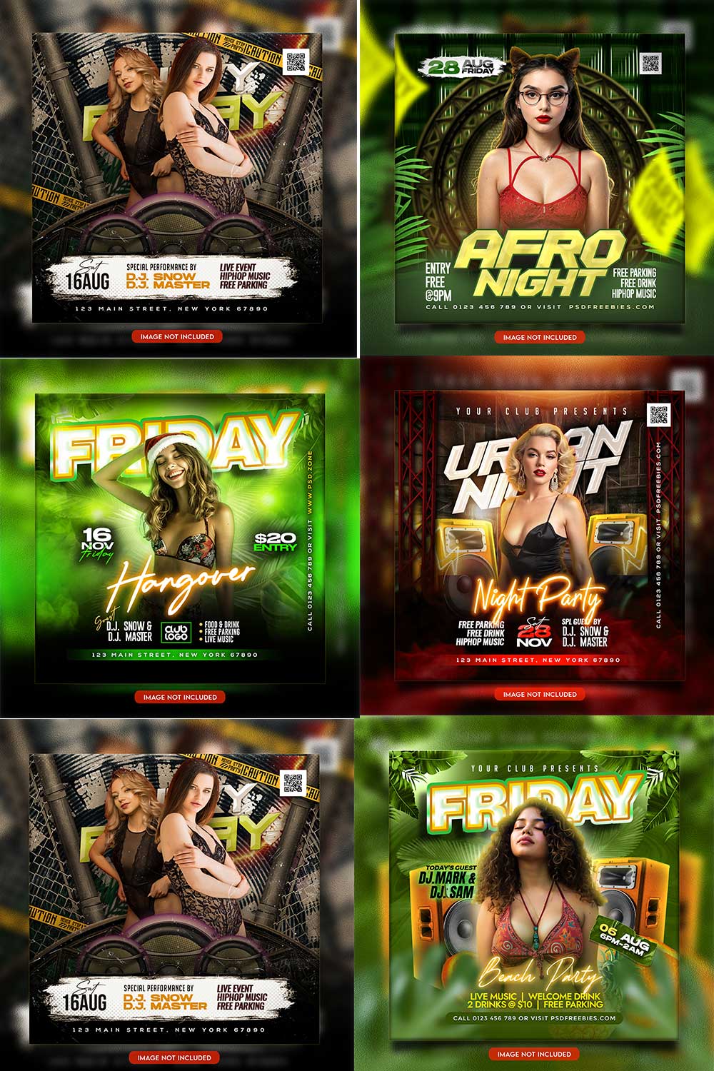 Premium Bundle Night dj party club flyer social media and Instagram post template pinterest preview image.