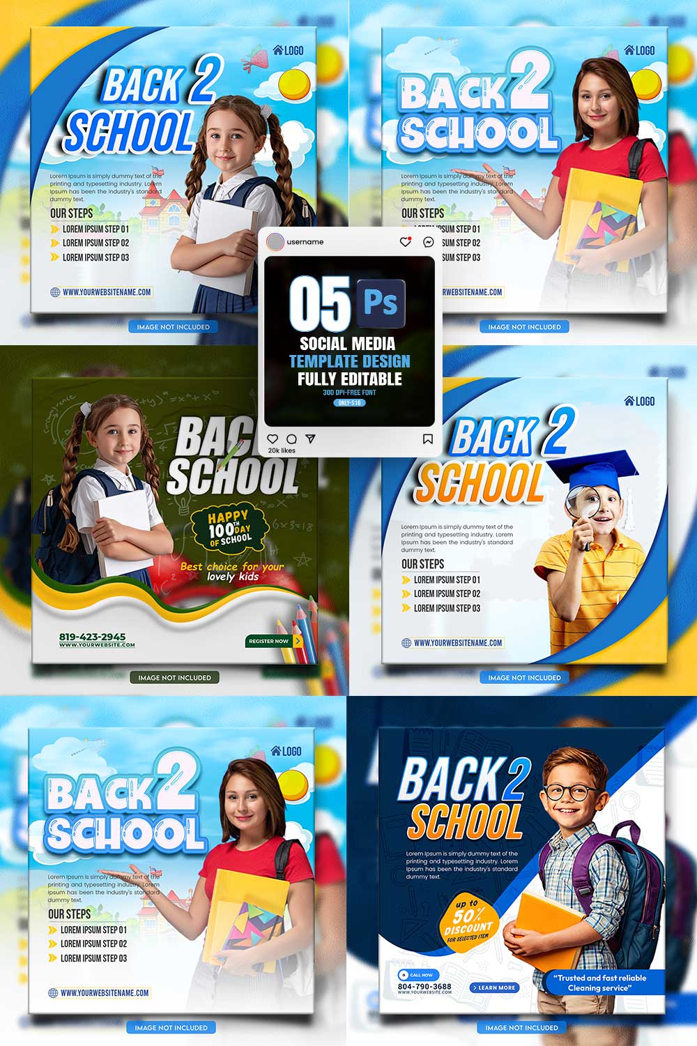 10 social media banner or post template bundles fully editable pinterest preview image.